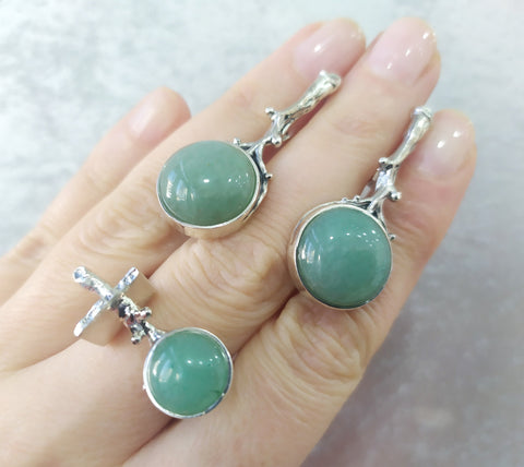 Set Ring Earrings jade Silver 925