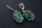Marcasite earrings pendant and ring sterling silver 925 malachite onyx