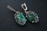 Marcasite earrings pendant and ring sterling silver 925 malachite onyx