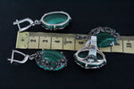 Marcasite earrings pendant and ring sterling silver 925 malachite onyx