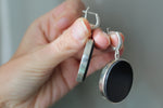 Very big round earrings Sterling silver 925 and black onyx
