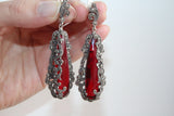 Earrings and ring 925 Silver SET Big red topaz stones Marcasite