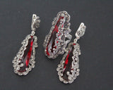 Earrings and ring 925 Silver SET Big red topaz stones Marcasite