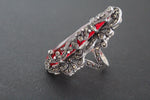 Earrings and ring 925 Silver SET Big red topaz stones Marcasite