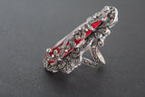 Earrings and ring 925 Silver SET Big red topaz stones Marcasite
