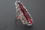 Earrings and ring 925 Silver SET Big red topaz stones Marcasite