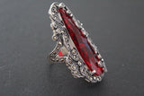Earrings and ring 925 Silver SET Big red topaz stones Marcasite