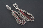 Very long earrings black big onyx Marcasite SILVER 925