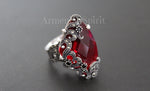 Red ring earrings triangle Marcasite Silver 925