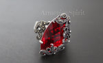 Red ring earrings triangle Marcasite Silver 925