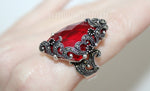 Red topaz earrings long Marcasite Silver 925