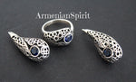 Short earrings Hooked ear wire with blue lab topaz stone