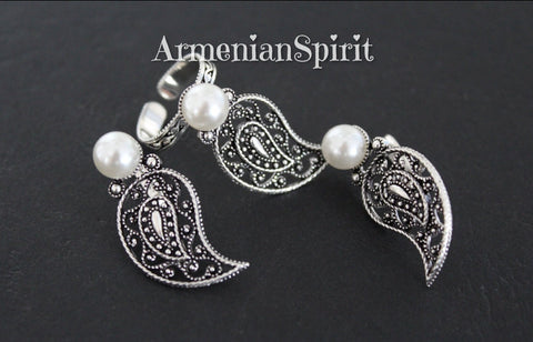 Ring earrings silver 925 white pearl