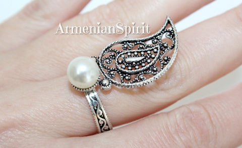 Ring silver 925 white pearl