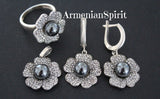 Silver 925 earrings black pearl