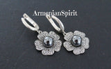 Silver 925 earrings ring pendant black pearl