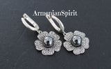 Silver 925 earrings black pearl