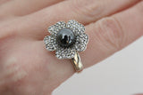 Silver 925 earrings ring pendant black pearl