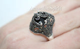 Small earrings and ring sterling silver 925 black onyx Armenian jewelry