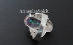 Women ring Jewelry rainbow topaz Sterling silver 925 marcasite