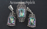 Earrings ring 925 Silver green topaz Armenian Spirit