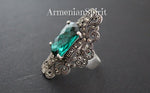 Earrings ring 925 Silver green topaz Armenian Spirit