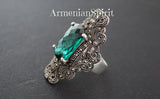 Earrings ring 925 Silver green topaz Armenian Spirit