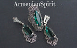 Earrings ring Sterling silver 925 green topaz Armenian Spirit