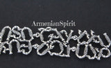 Show off your unique style with our Armenian Spirit bracelet! Made of sterling silver, this bracelet features traditional Armenian letters, making it the perfect gift for an Armenian wedding. Shop for armenian jewelry online and embrace your heritage with this stunning piece. (Note: Not just for weddings!)