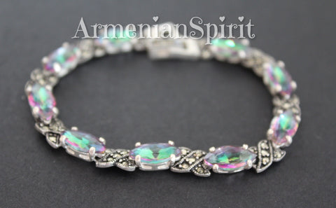 Silver 925 Bracelet rainbow topaz