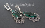 Earrings ring Sterling silver 925 green topaz Armenian Spirit