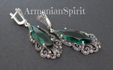 Earrings ring Sterling silver 925 green topaz Armenian Spirit