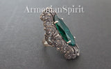 Earrings ring Sterling silver 925 green topaz Armenian Spirit