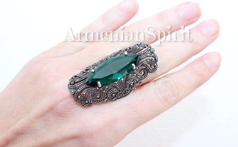 Ring Sterling silver 925 green topaz