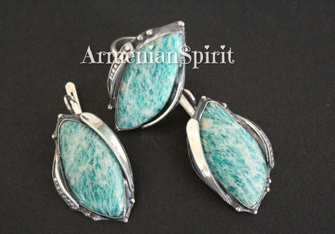 Ring earrings Silver 925 Amazonite blue