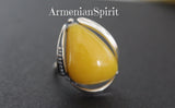 Buy Armenian handmade jewelry ring silver with bright yellow Amber. Vintage inspired jewelry precious metall gift for grandmother who loves amber jewellery.
