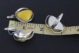 Small one inch earrings with amber gemstone one of a kind art-deco jewelry buy online free shipping.