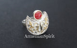 small lightweight ring woman with red coral in silver