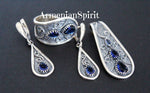 Sapphire Earrings ring pendant Silver 925