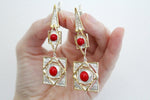 very long white silver earrings red gem buy gift for mom