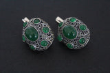 Dome jewelry silver SET Earrings Ring with green quartz stones