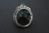 Dome jewelry silver SET Earrings Ring with green quartz stones