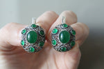 Dome jewelry silver SET Earrings Ring with green quartz stones