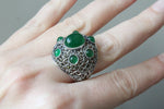 Dome jewelry silver SET Earrings Ring with green quartz stones