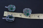 Dome jewelry silver SET Earrings Ring with green quartz stones