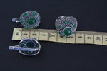 Dome jewelry silver SET Earrings Ring with green quartz stones
