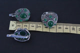 Dome jewelry silver SET Earrings Ring with green quartz stones