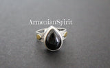 Buy ring for beloved woman who loves black color. The stone of the ring is black non transparent gemstone onyx.