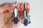 Calla flower Large ring sterling silver 925 Amethyst druse purple