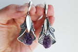 Calla flower Large ring sterling silver 925 Amethyst druse purple